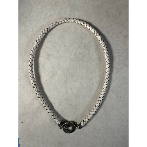Carolyn Pollack White Braided Leather Sterling Silver Toggle Necklace 18” - Picture 1 of 2